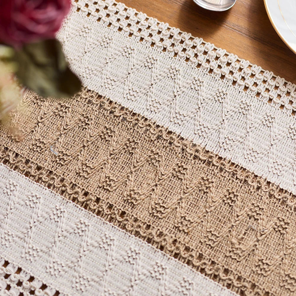 Table Runner, Macrame Cream & Brown