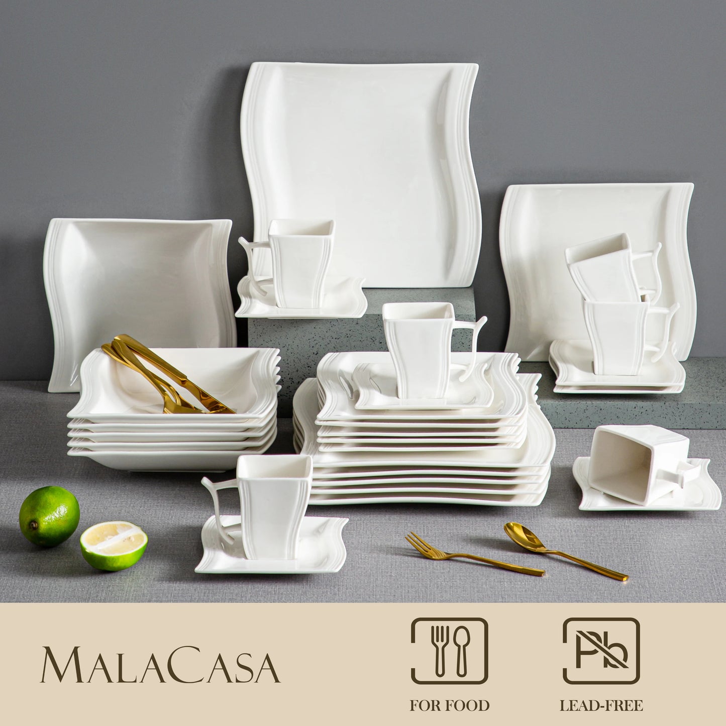 MALACASA FLORA 30/60 Piece White Porcelain Dinner Set