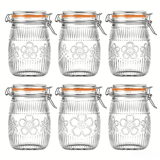 Wide Mouth Mason Jars 32 Oz 6 Pack Airtight Glass Canister for Kitchen Pantry Coffee Sugar Beans Flour Snacks