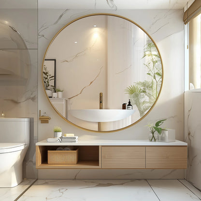 30 Inch Large Gold Round Vanity Framed Mirror