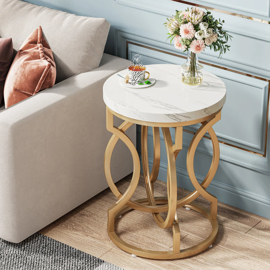 Tribesigns Modern 20" Round Marble Table With Thick Wood Top