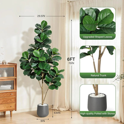 4FT/5FT/6FT/7FT Fiddle Leaf Fig Tree Artificial with Leaves