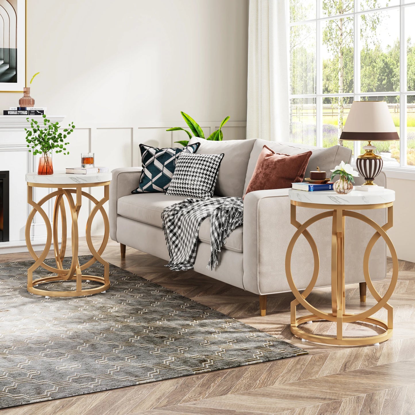 Tribesigns Modern 20" Round Marble Table With Thick Wood Top