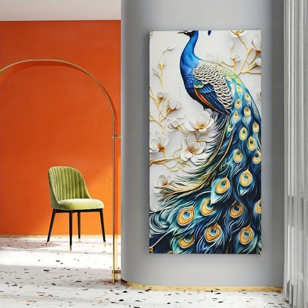 1.5 inch solid wood frame modern abstract peacock canvas wall art - elegant home decor