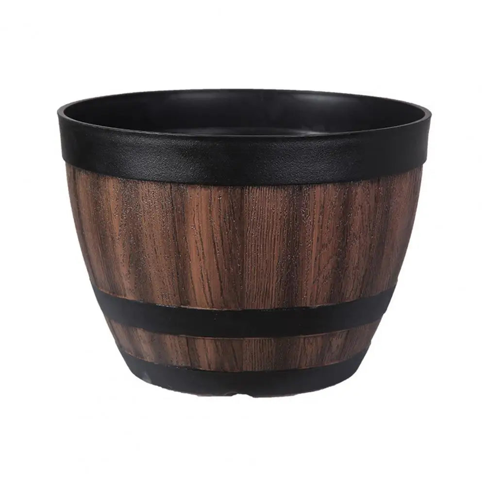 Rustic Farmhouse Faux Whiskey Barrel Planter