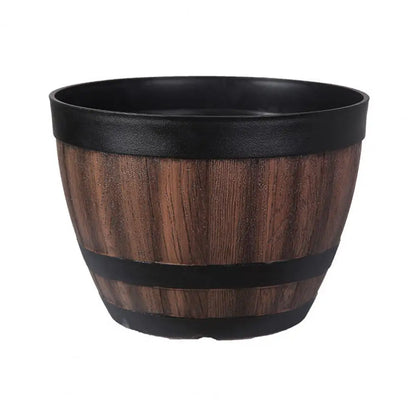 Rustic Farmhouse Faux Whiskey Barrel Planter