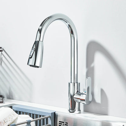 Brushed Nickel Kitchen Faucet Flexible Pull Out Nozzle