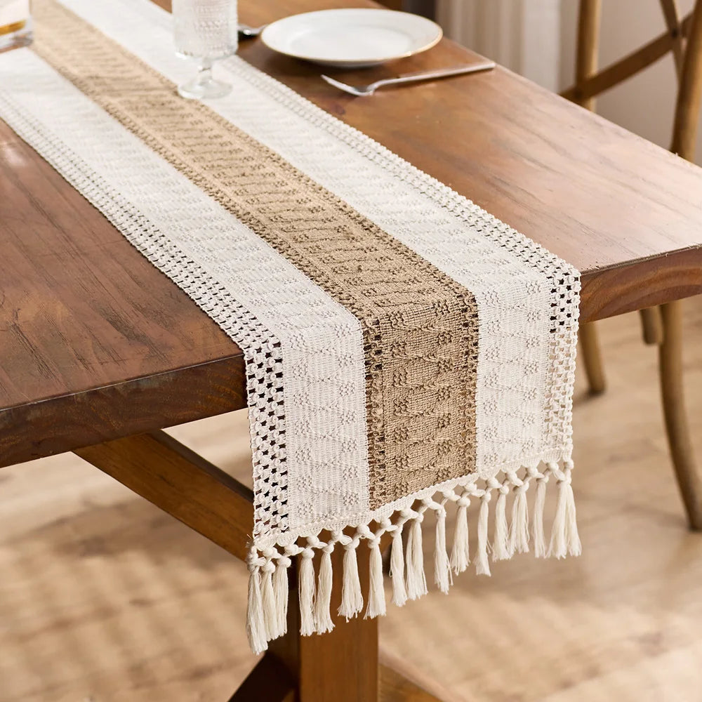 Table Runner, Macrame Cream & Brown