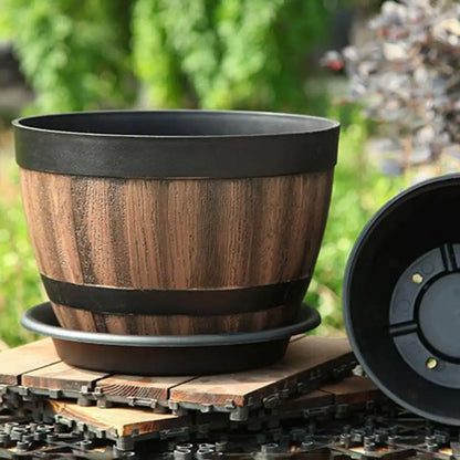 Rustic Farmhouse Faux Whiskey Barrel Planter