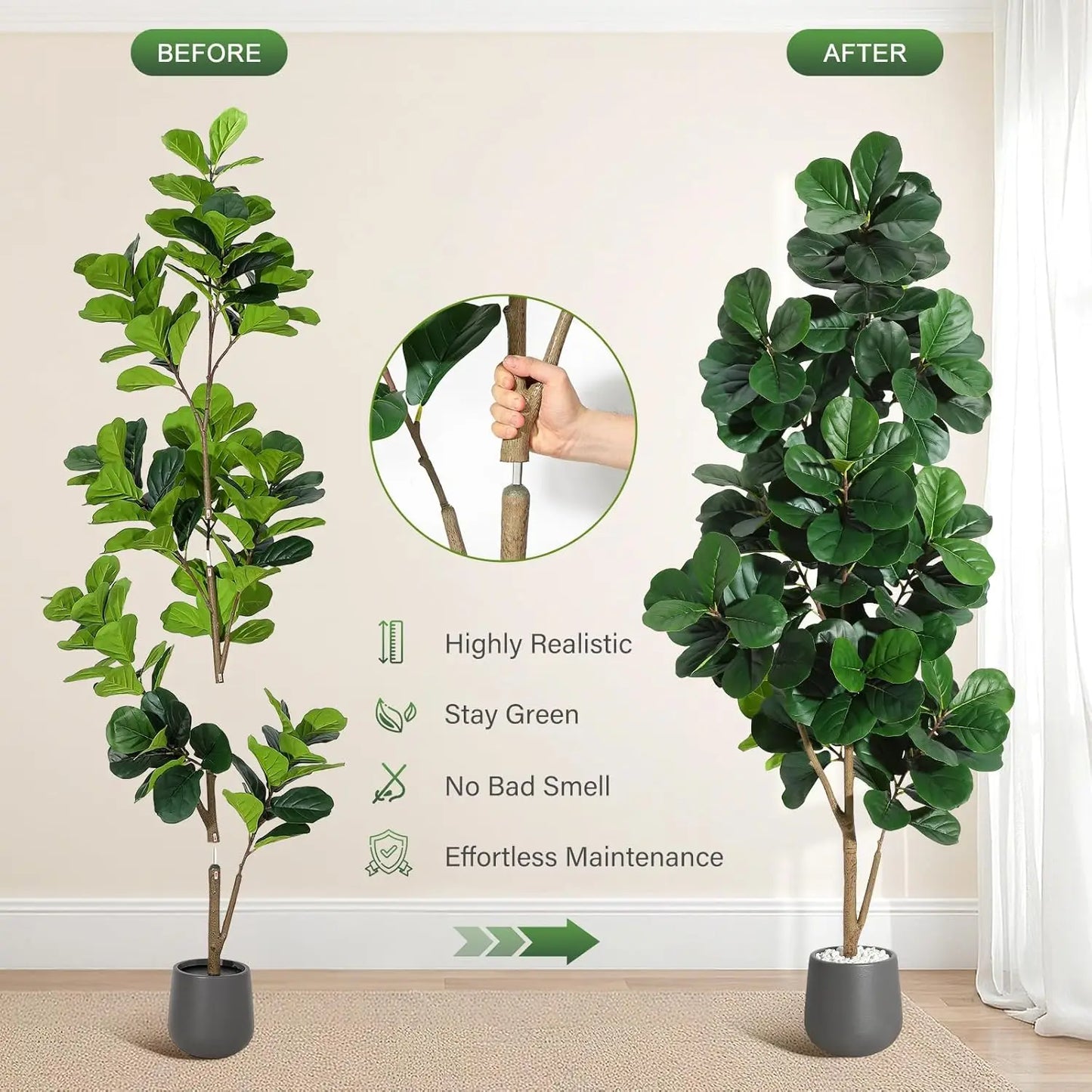 4FT/5FT/6FT/7FT Fiddle Leaf Fig Tree Artificial with Leaves