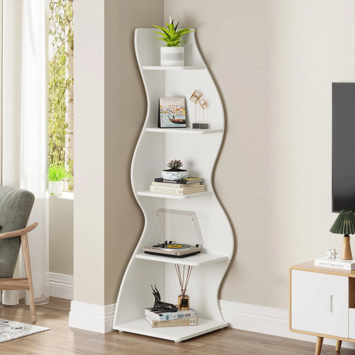 Tribesigns Corner Shelf, Modern , Stylish Corner Small Bookcase Storage Rack Plant Stand