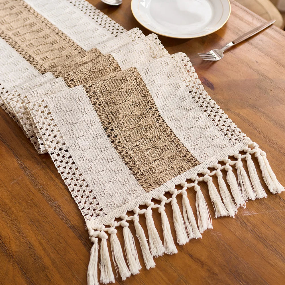 Boho Table Runner Macrame Cream & Brown