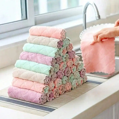 10Pcs Coral Velvet Double Sided Thick Cleaning Cloths Super Absorbent Reusable Durable Machine Washable Microfiber Kitchen Towels Multipurpose Wiping Rags For Kitchen Bathroom Car Window Household Cleaning