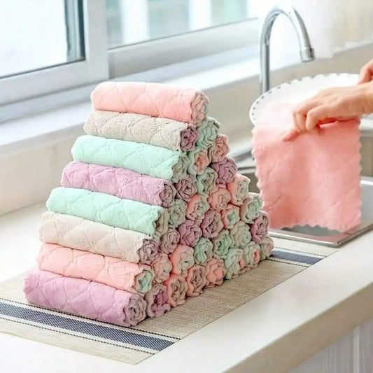 10Pcs Coral Velvet Double Sided Thick Cleaning Cloths Super Absorbent Reusable Durable Machine Washable Microfiber Kitchen Towels Multipurpose Wiping Rags For Kitchen Bathroom Car Window Household Cleaning