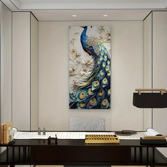 1.5 inch solid wood frame modern abstract peacock canvas wall art - elegant home decor