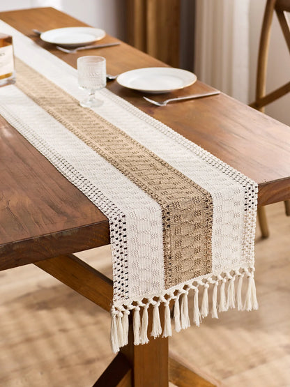 Table Runner, Macrame Cream & Brown
