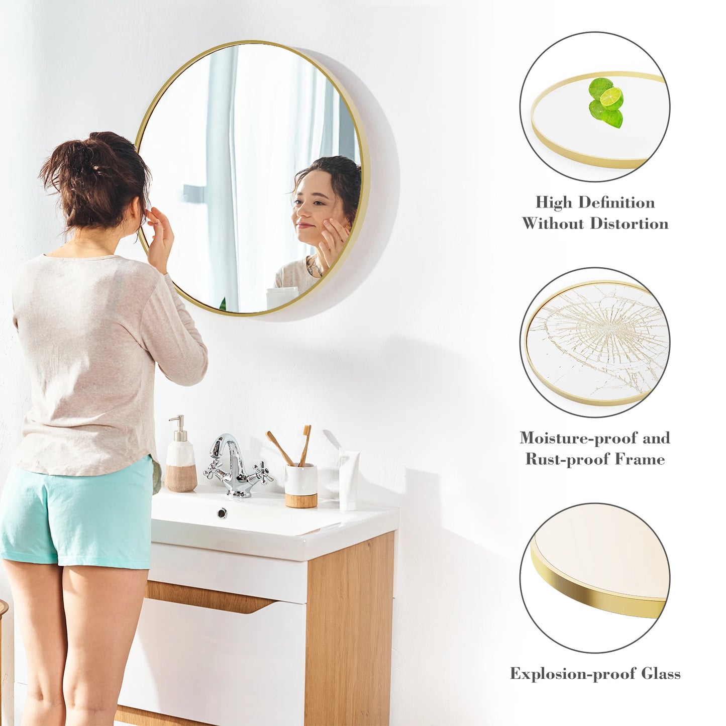 30 Inch Large Gold Round Vanity Framed Mirror