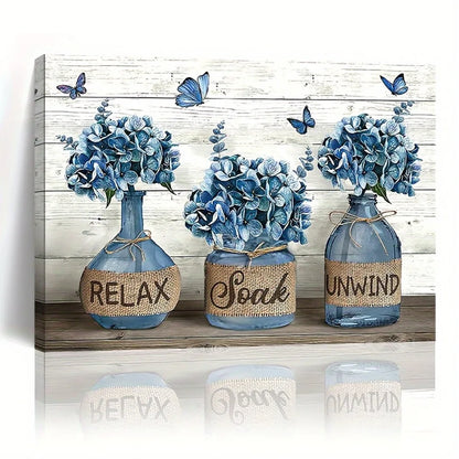 1.5 inch thickness interior Art Deco mural home decor, vernacular blue daffodil canvas wall art with wood frame