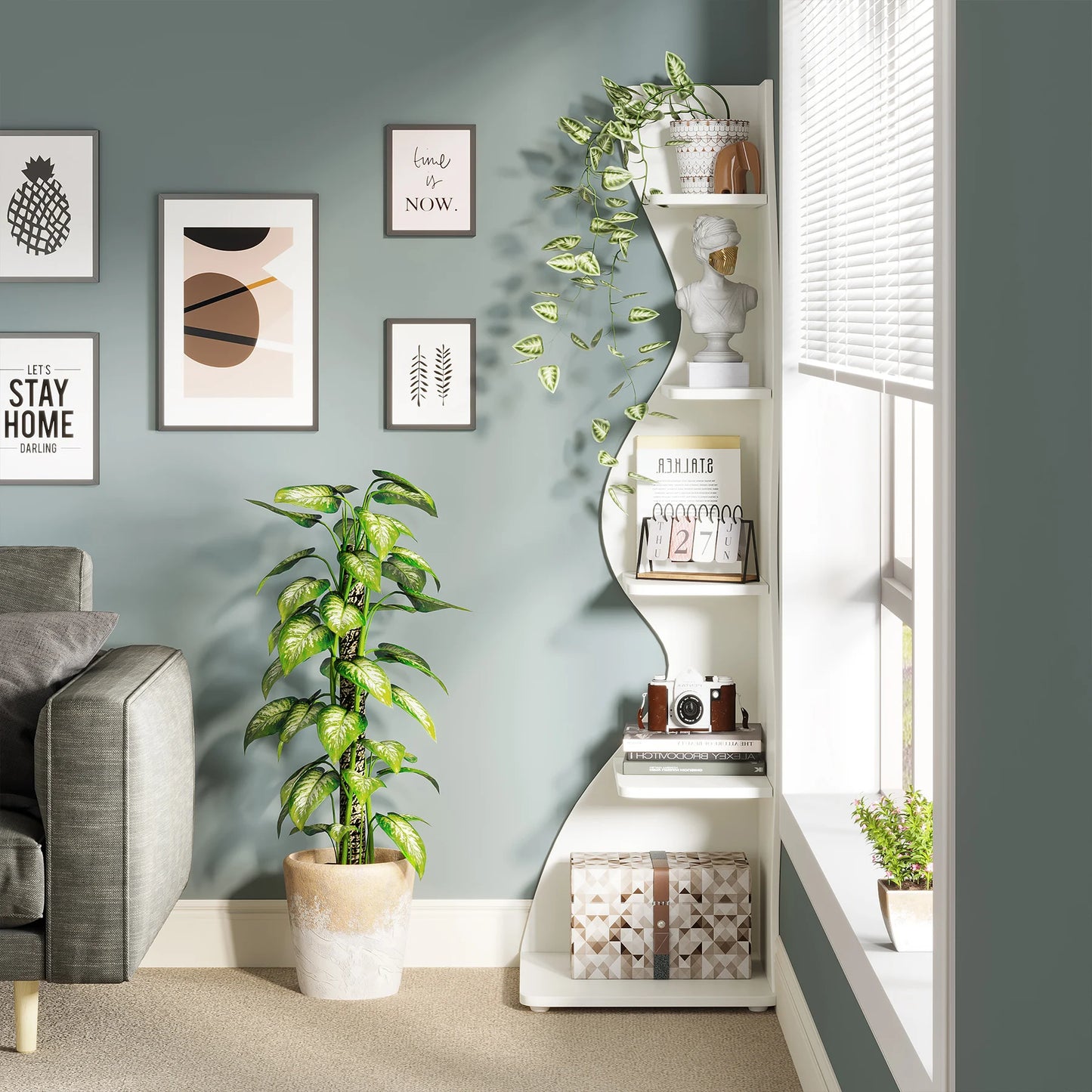 Tribesigns Corner Shelf, Modern , Stylish Corner Small Bookcase Storage Rack Plant Stand