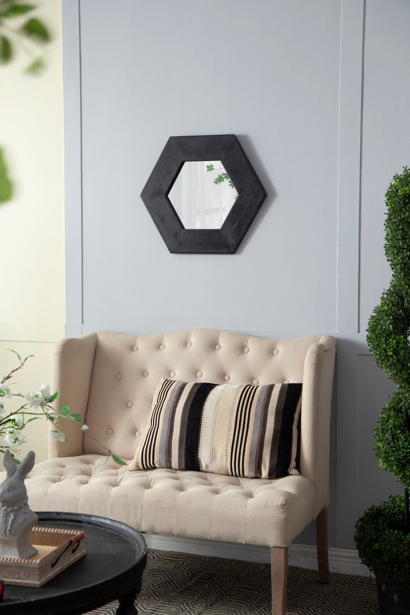 Hexagon Natural Wood Frame Mirror