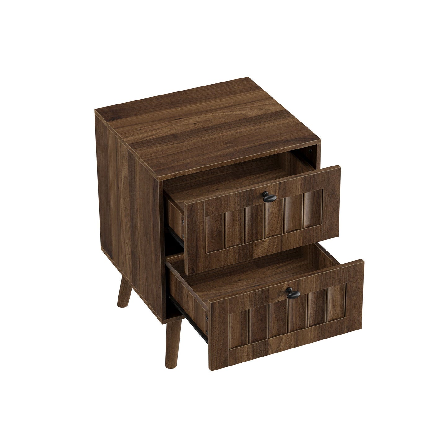 Walnut Double Drawer Bedside Table (Set of 2)