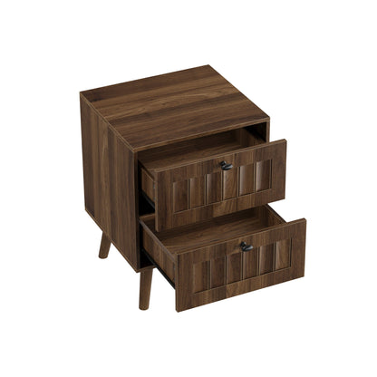 Walnut Double Drawer Bedside Table (Set of 2)