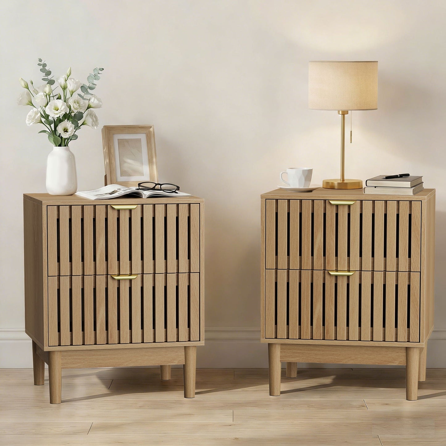 Oak Bedside Table With Grille Design