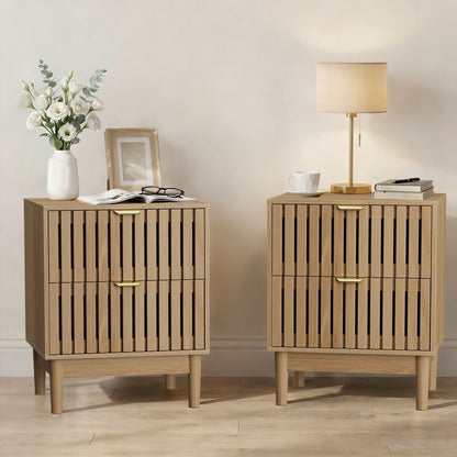 Oak Bedside Table With Grille Design