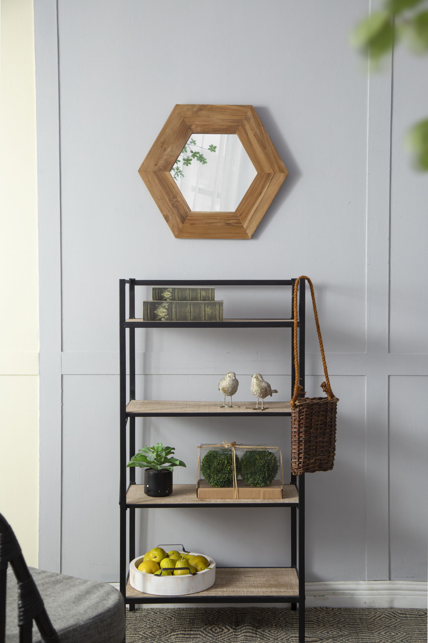 Hexagon Natural Wood Frame Mirror
