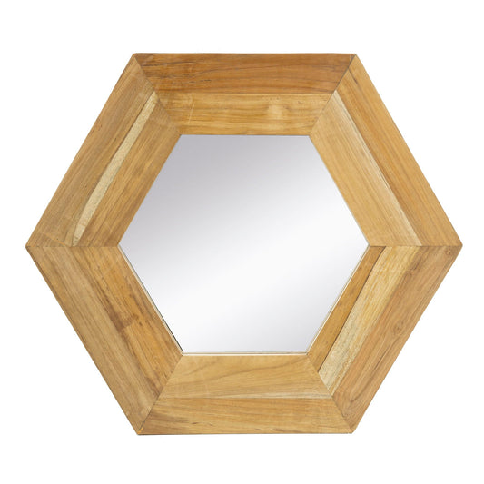 Hexagon Natural Wood Frame Mirror