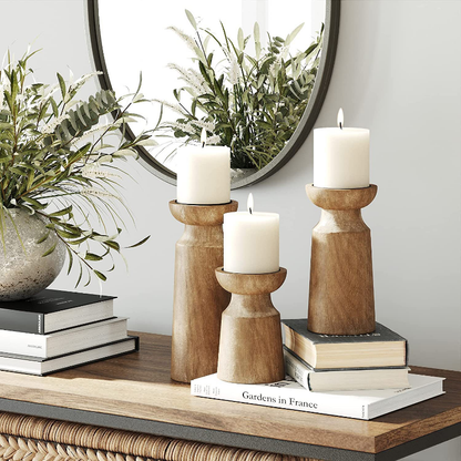Solid Wood Retro Candlestick Holder