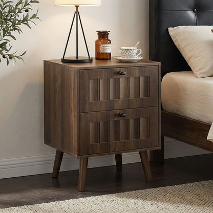 Walnut Double Drawer Bedside Table (Set of 2)