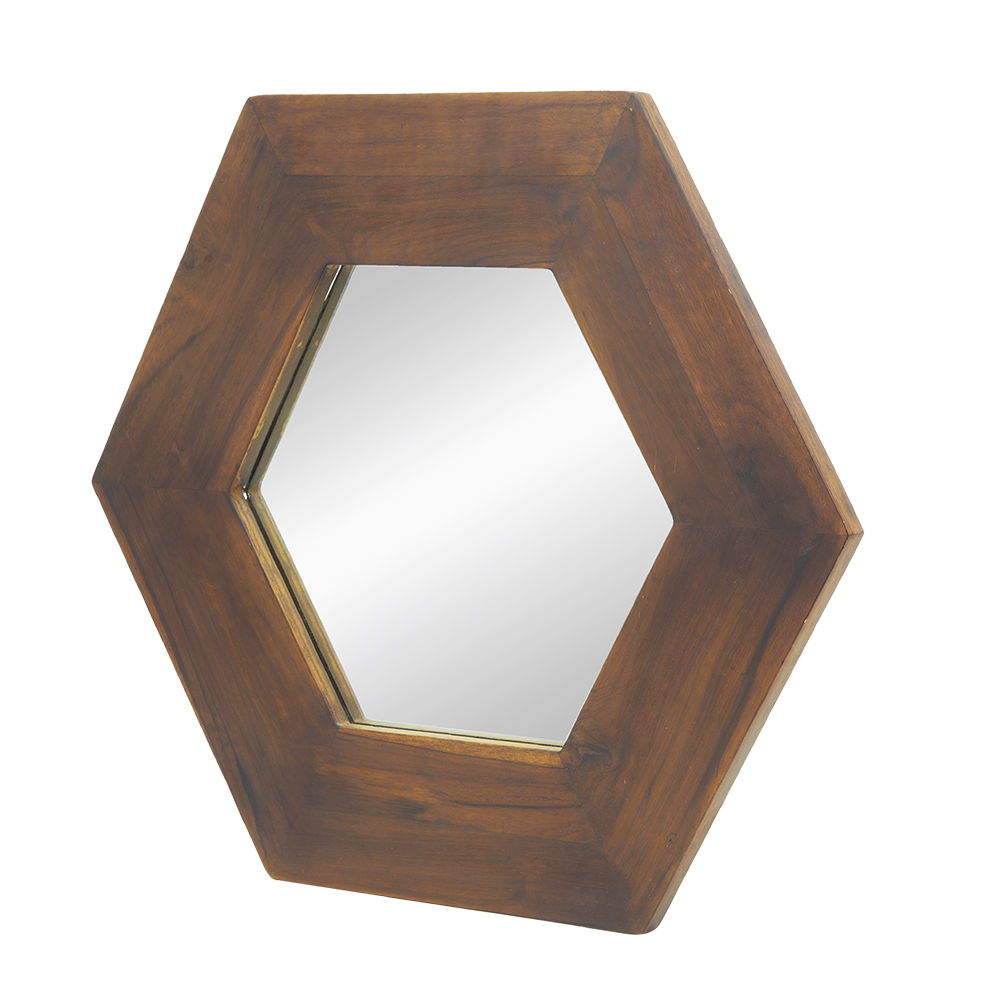 Hexagon Natural Wood Frame Mirror