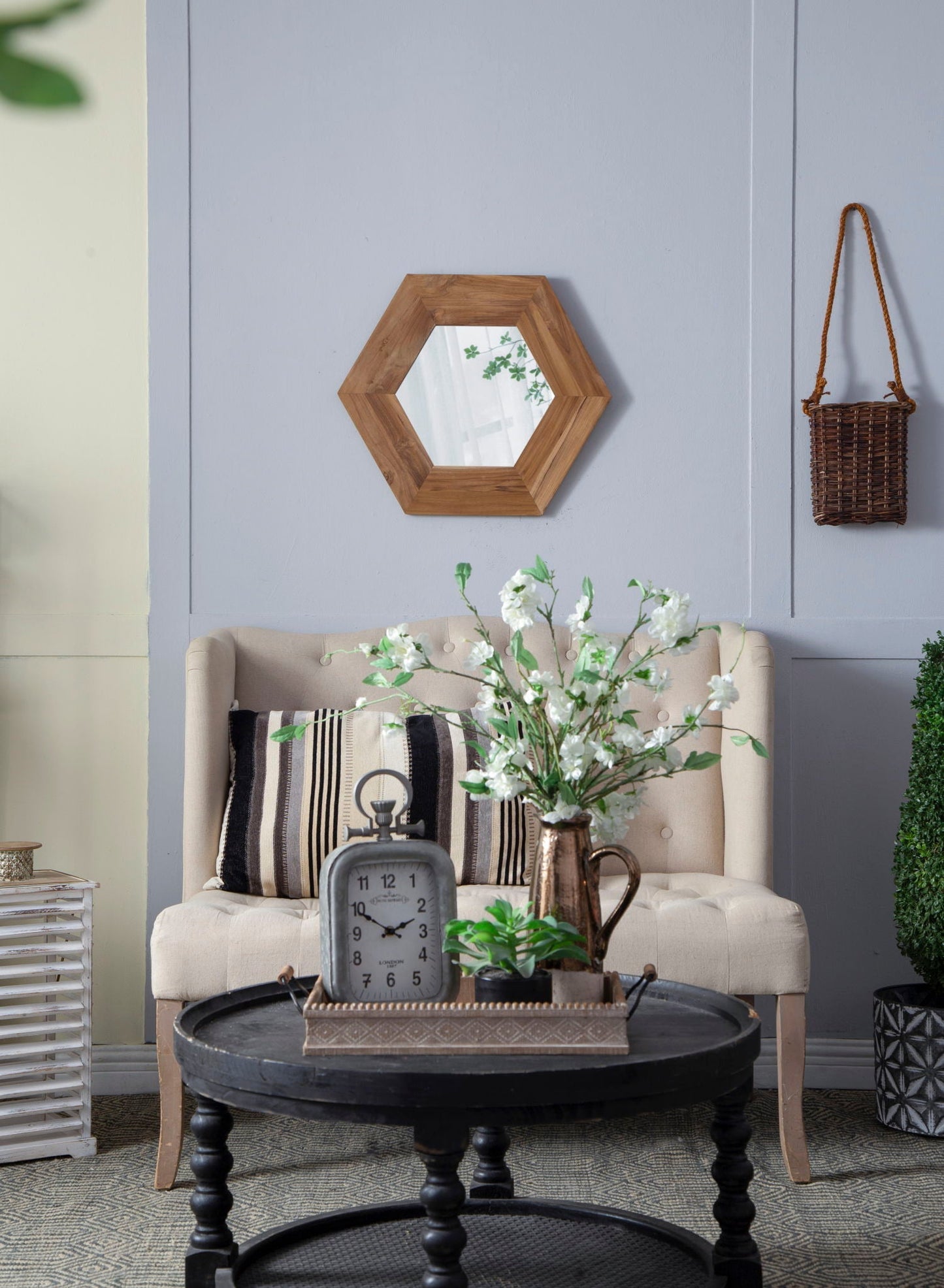 Hexagon Natural Wood Frame Mirror