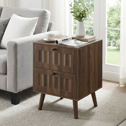 Walnut Double Drawer Bedside Table (Set of 2)
