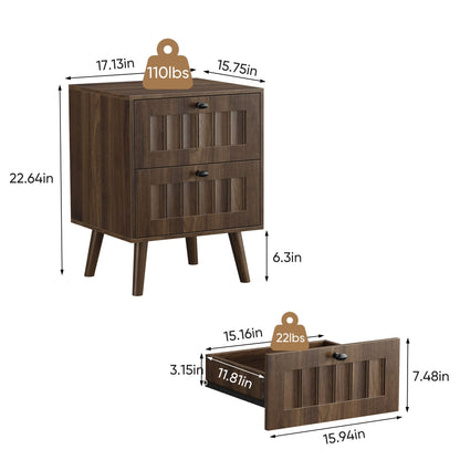 Walnut Double Drawer Bedside Table (Set of 2)