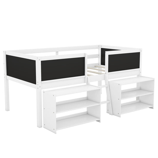 Low Loft Bed With Movable Shelves And Ladder