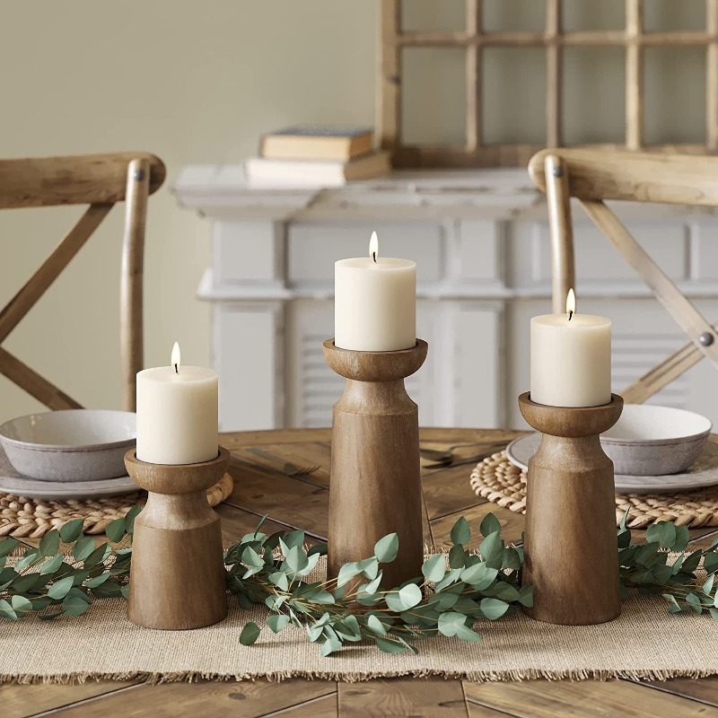 Solid Wood Retro Candlestick Holder